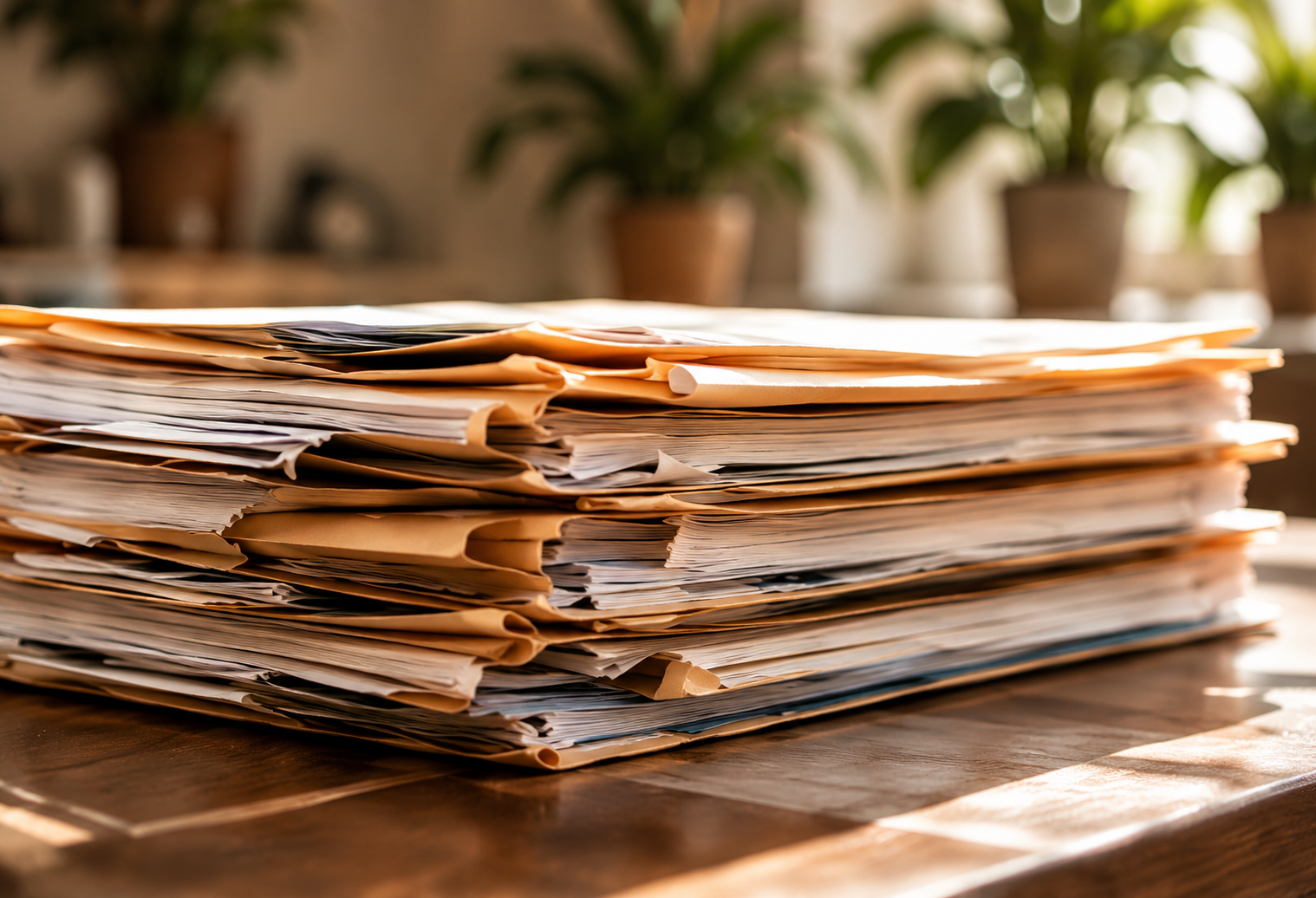 A stack of medical records and patient files
